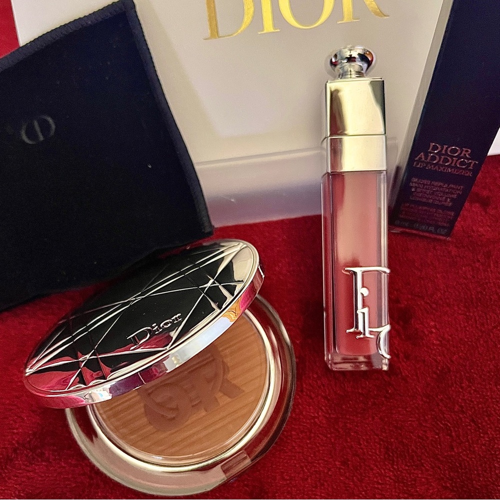 Dior 2fer Brozer & Lip-addict Quilted compact & Plumping Intense Rosewood NIB